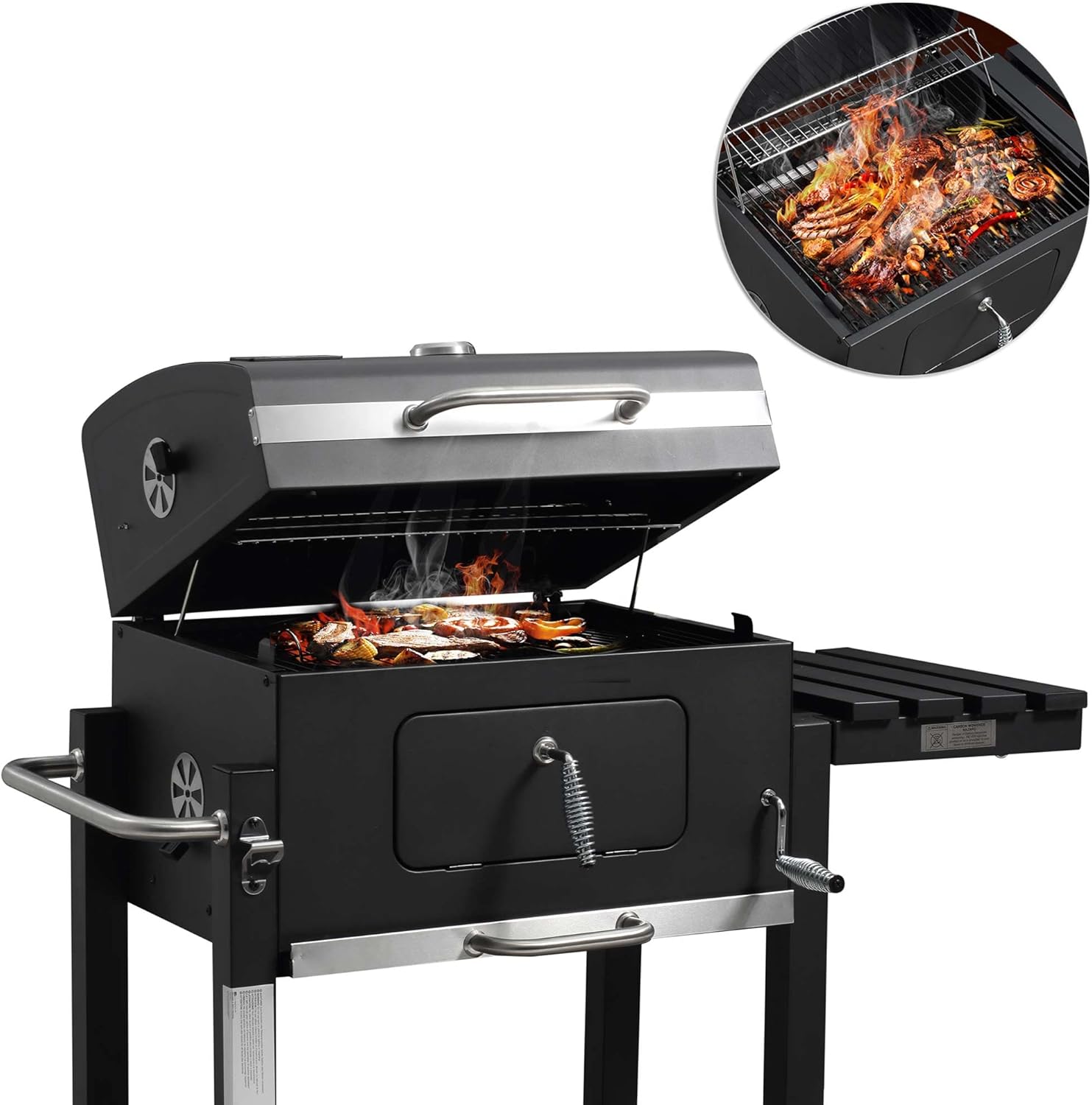 Chariot de barbecue au charbon familial avec 3 grilles | 116cm x 55,7cm x 100 cm