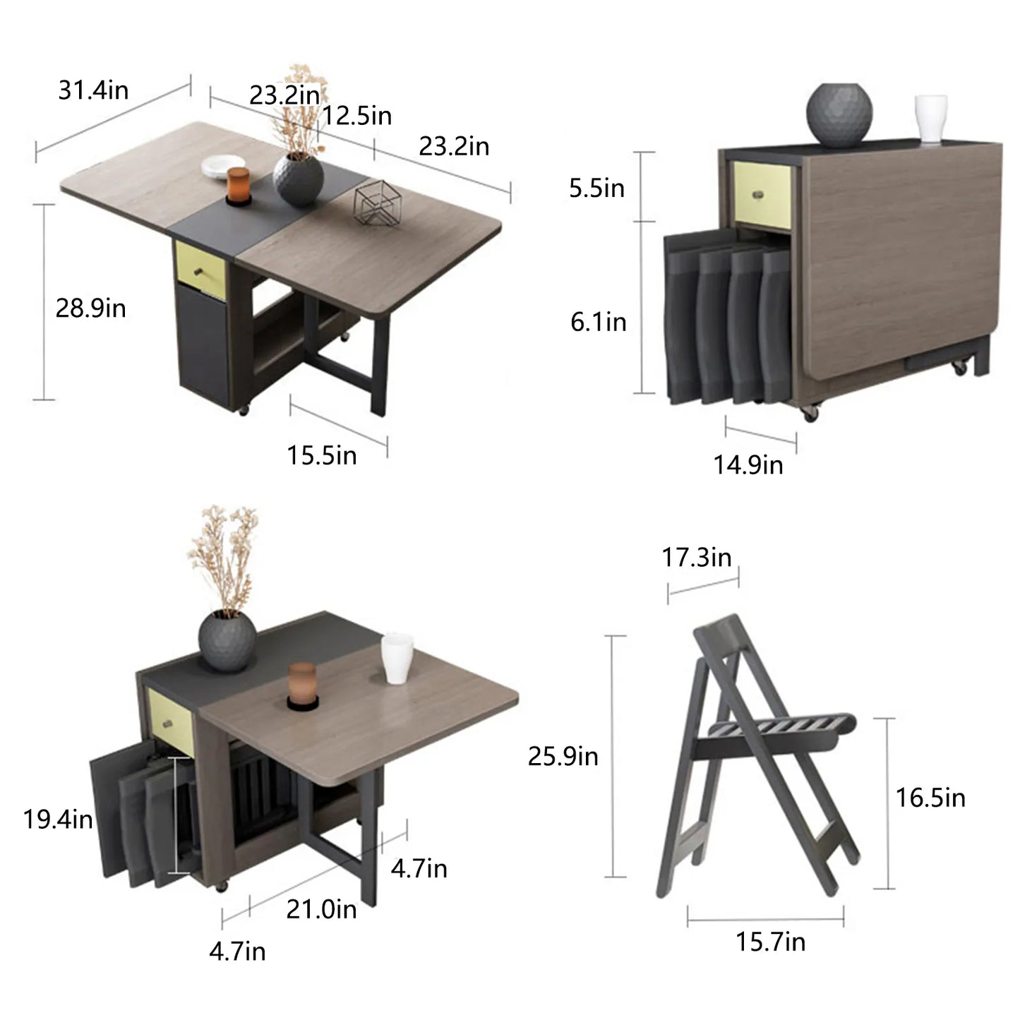 Table à manger pliante multifonctionnel avec chaises