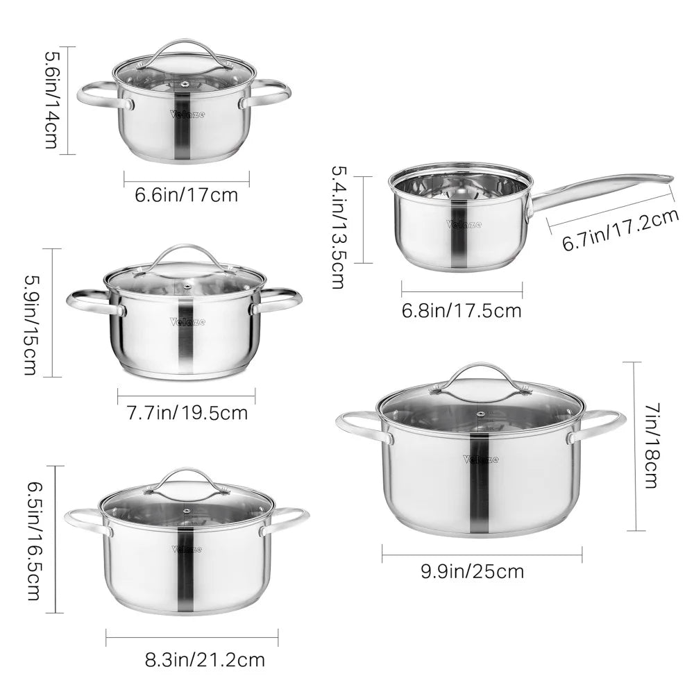 Ensemble de batterie de cuisine en acier inoxydable à induction de 9 pièces