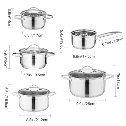 Ensemble de batterie de cuisine en acier inoxydable à induction de 9 pièces