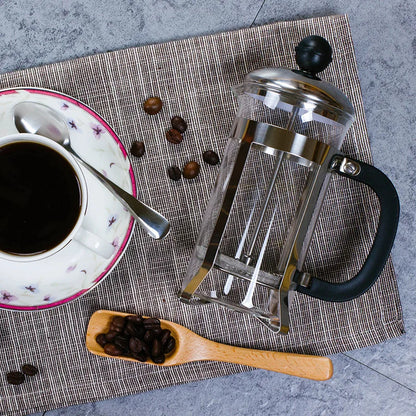 Cafetière à piston en verre et acier inoxydable