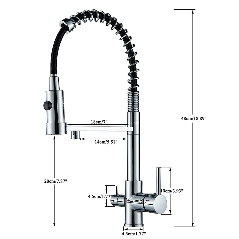 Robinets de cuisine à double poignée avec bec filtrant