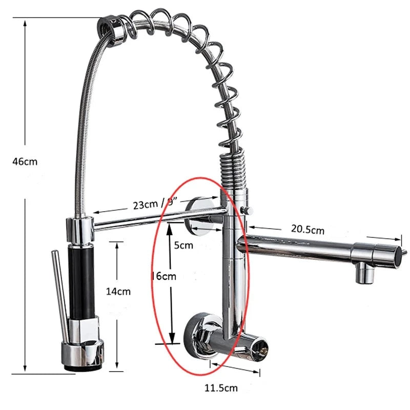 Robinet de cuisine murale avec douchette