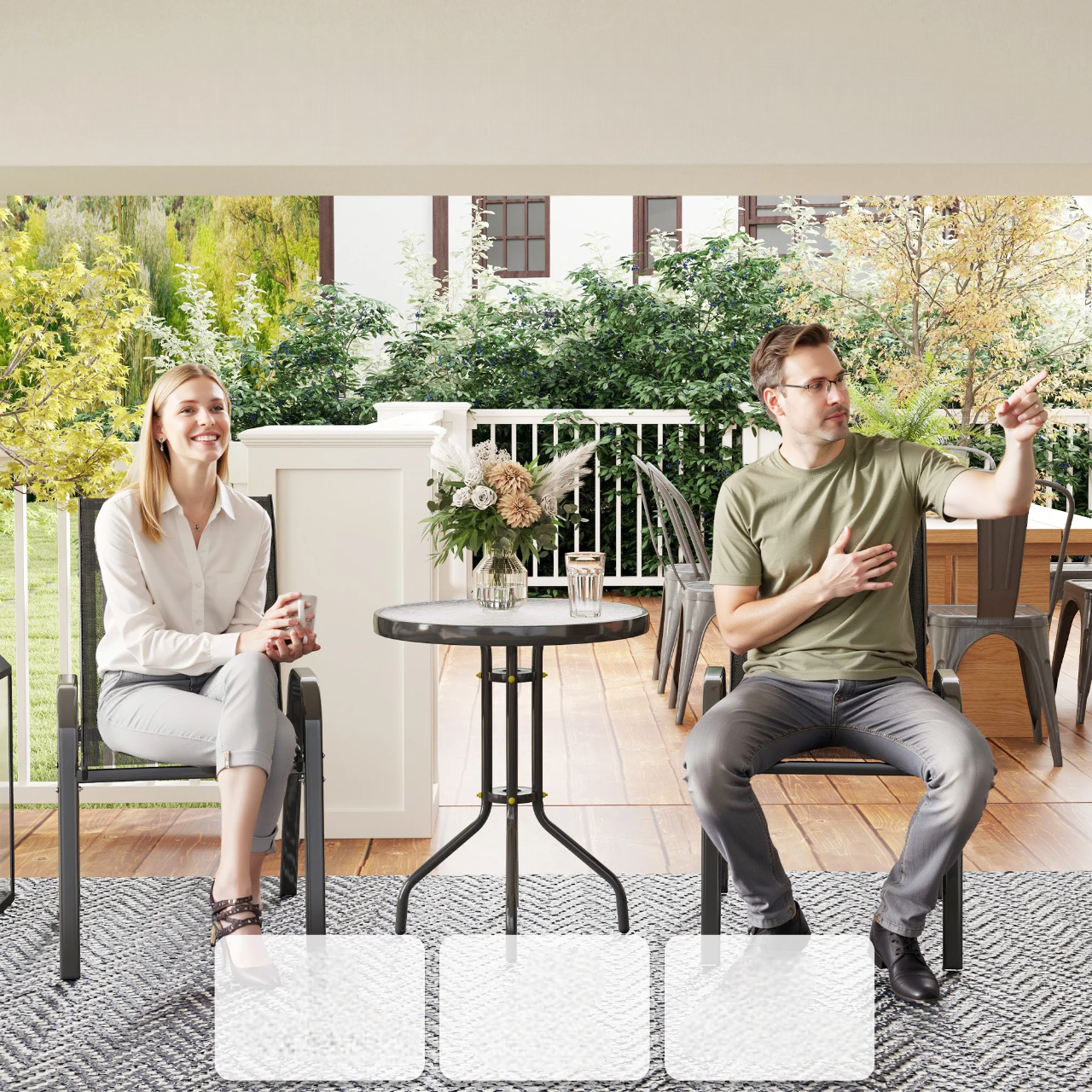 🪑 Ensemble Salon de Jardin Bistrot – Table Ronde & 2 Chaises Empilables | Acier & Verre Trempé