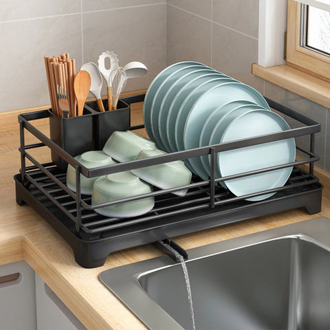 Égouttoir à vaisselle en acier inoxydable avec porte ustensiles