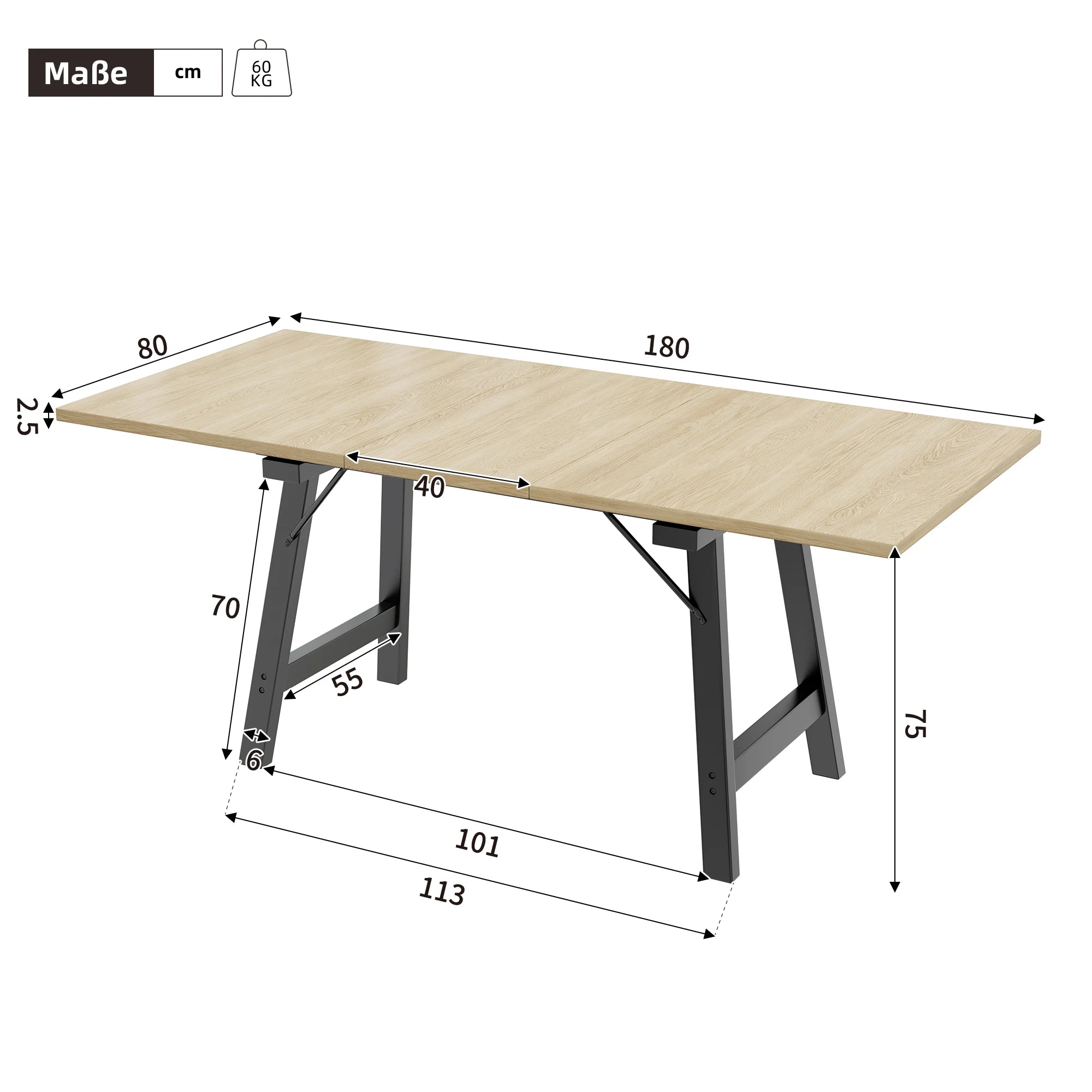 Table salle à manger extensible beige avec pieds en alliage
