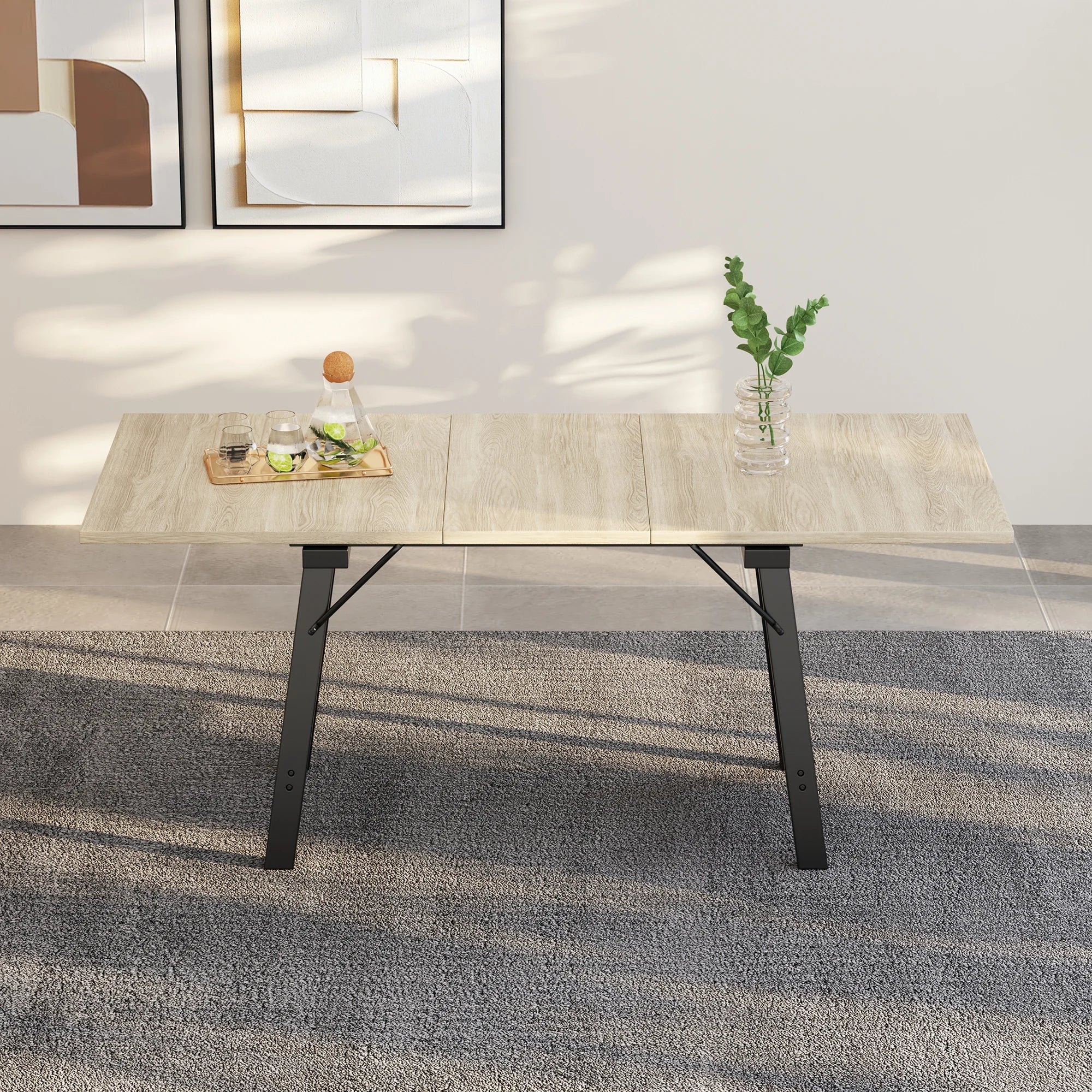 Table salle à manger extensible beige avec pieds en alliage
