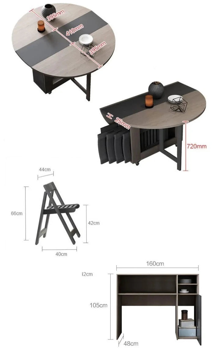 Table à manger ronde pliante multifonctionnel avec chaises