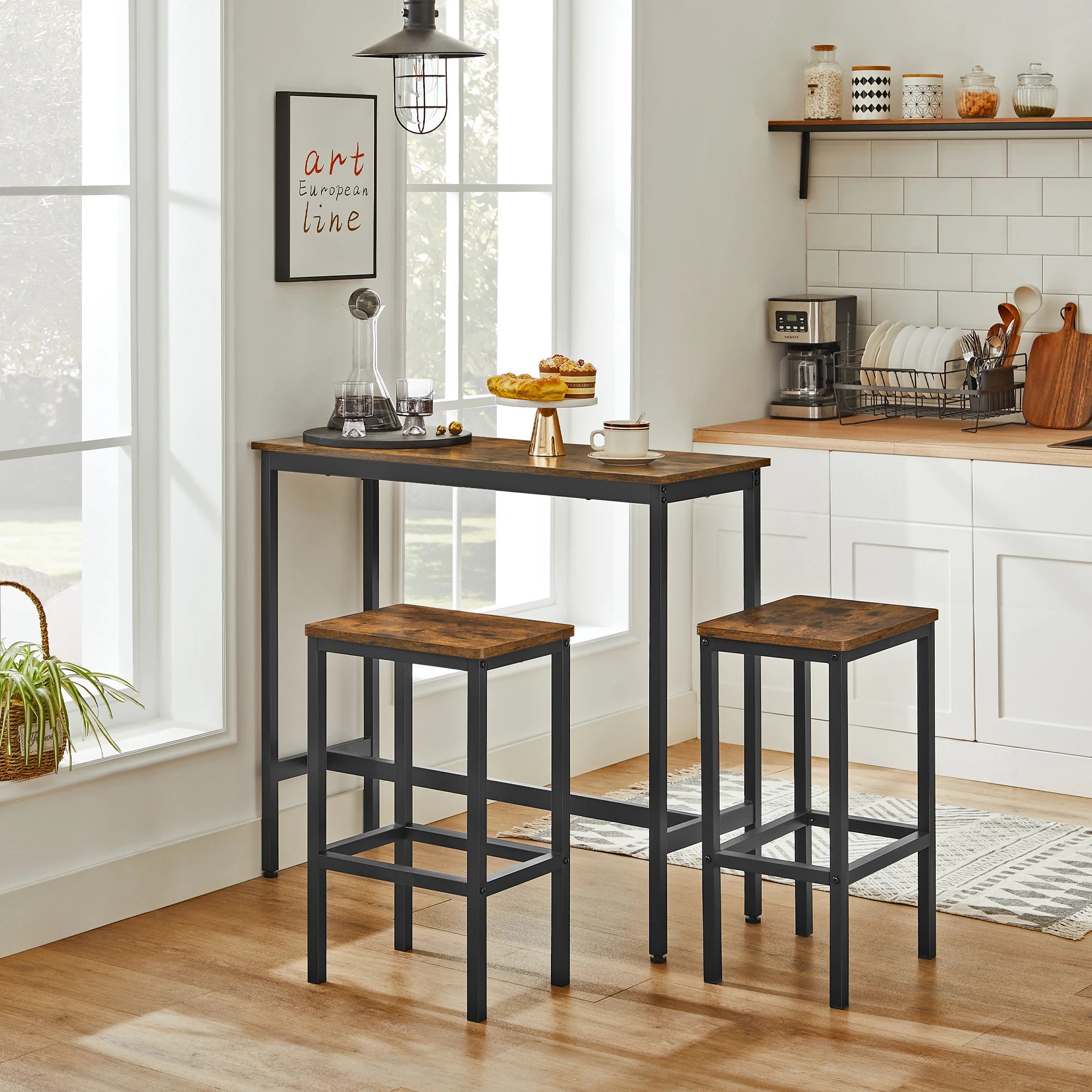 Ensemble de table de Salle à Manger avec 2 Tabourets de Bar en Style Industrielle