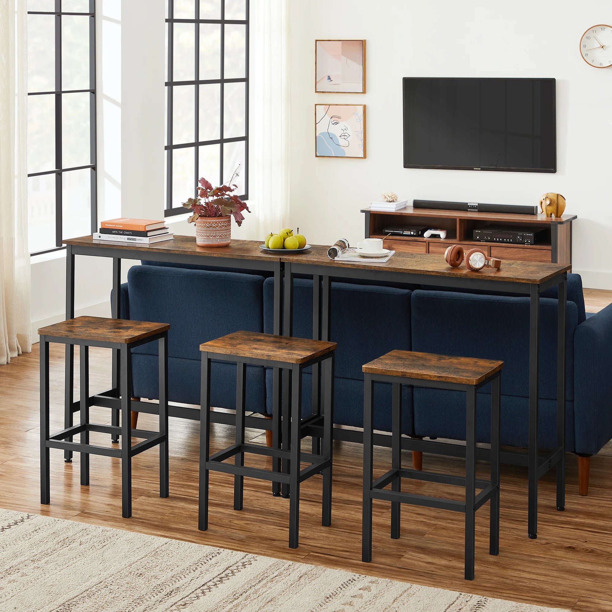Ensemble de table de Salle à Manger avec 2 Tabourets de Bar en Style Industrielle
