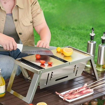 Barbecue portable et pliable en acier inoxydable