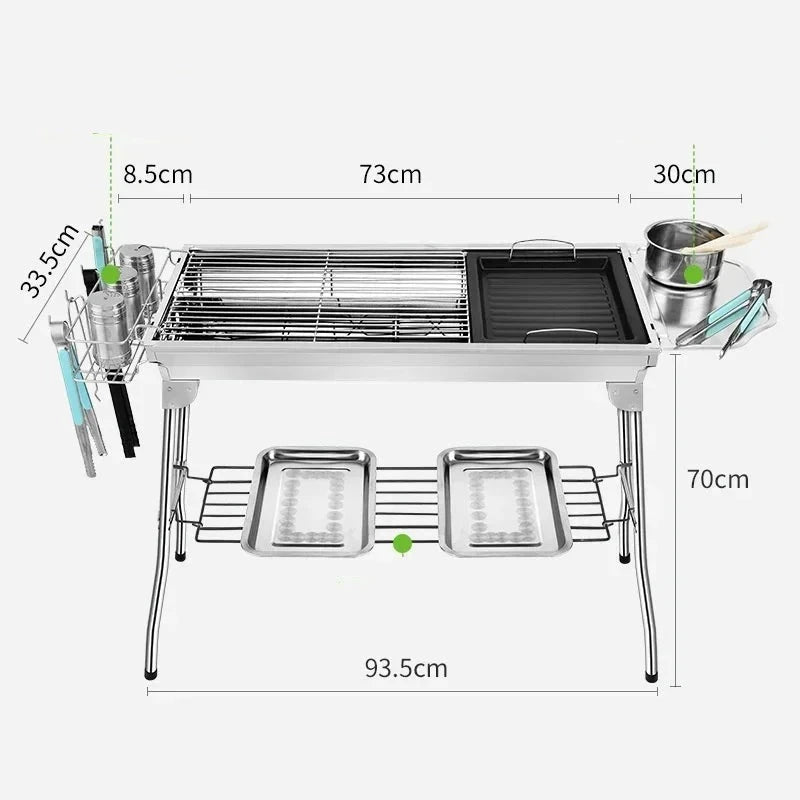 Barbecue à charbon pliable en acier inoxydable