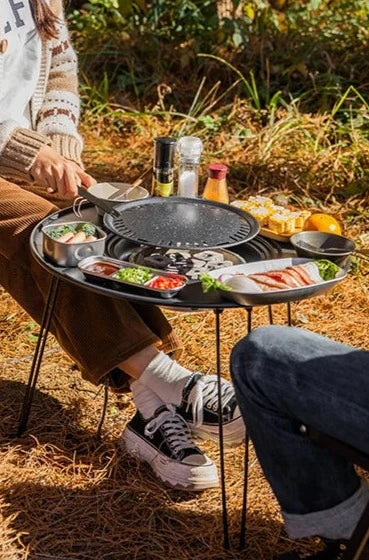 Table ronde pliante avec barbecue intégrée portable en métal