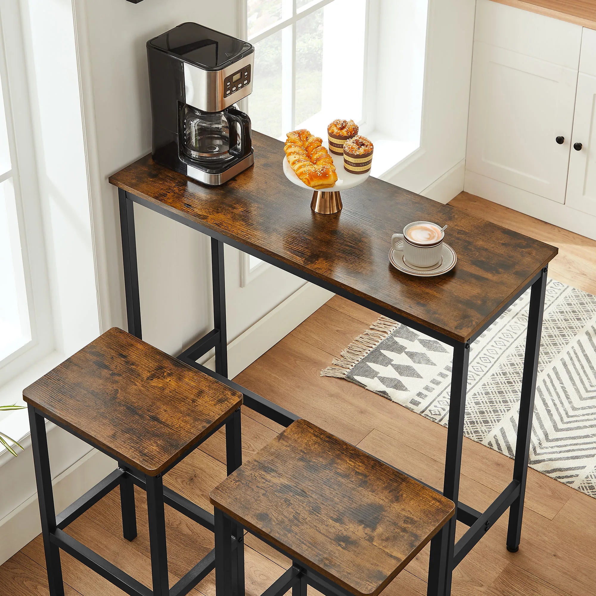 Ensemble de table de Salle à Manger avec 2 Tabourets de Bar en Style Industrielle