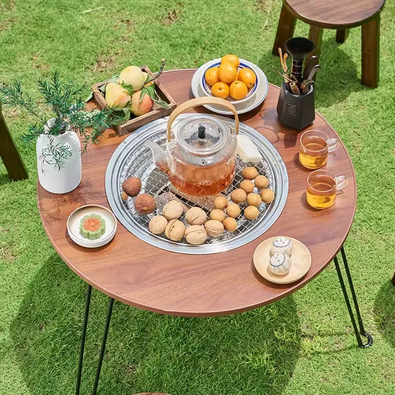 Table Ronde Pliante Portable avec Barbecue Intégré