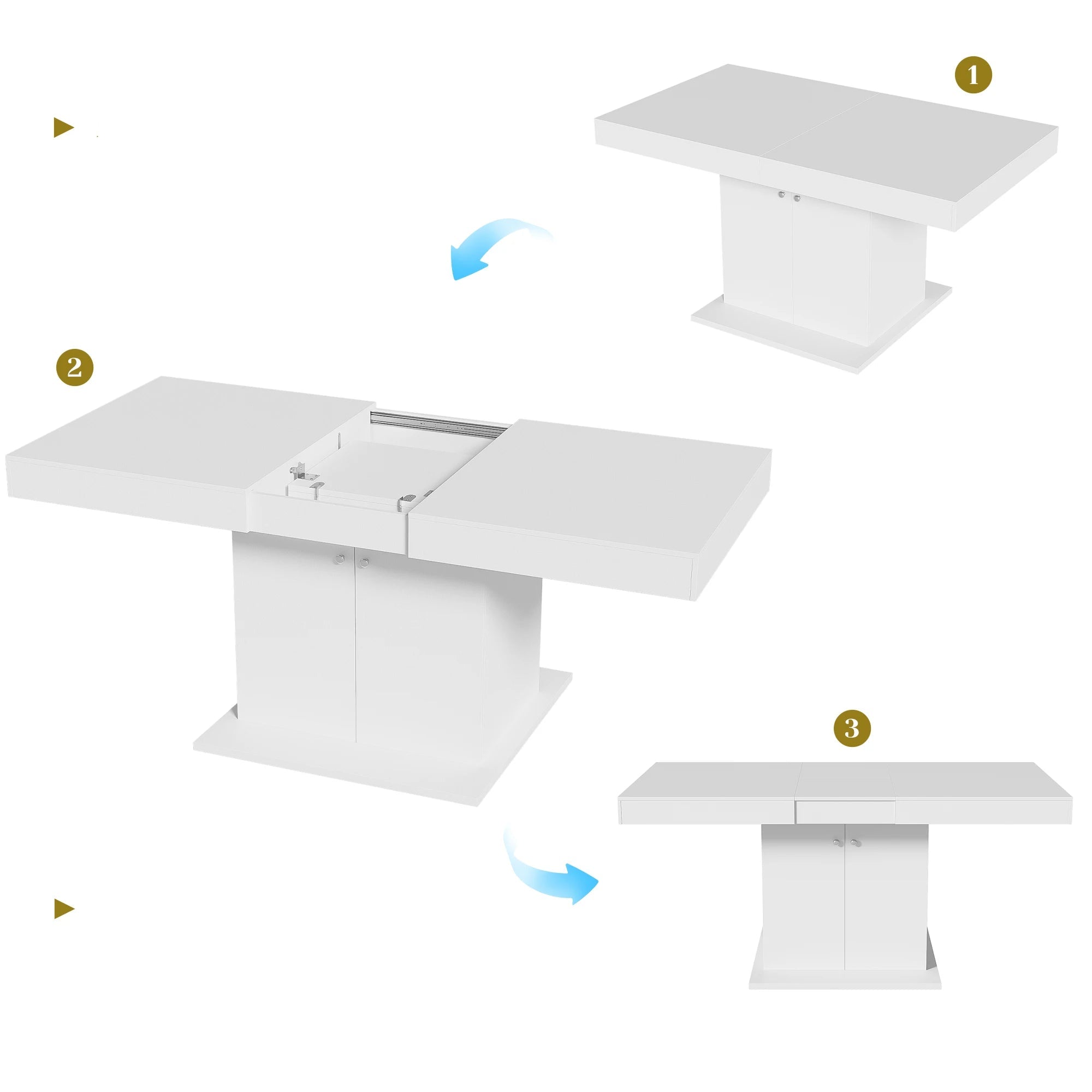 Table de salle à manger extensible blanche avec placard de rangement