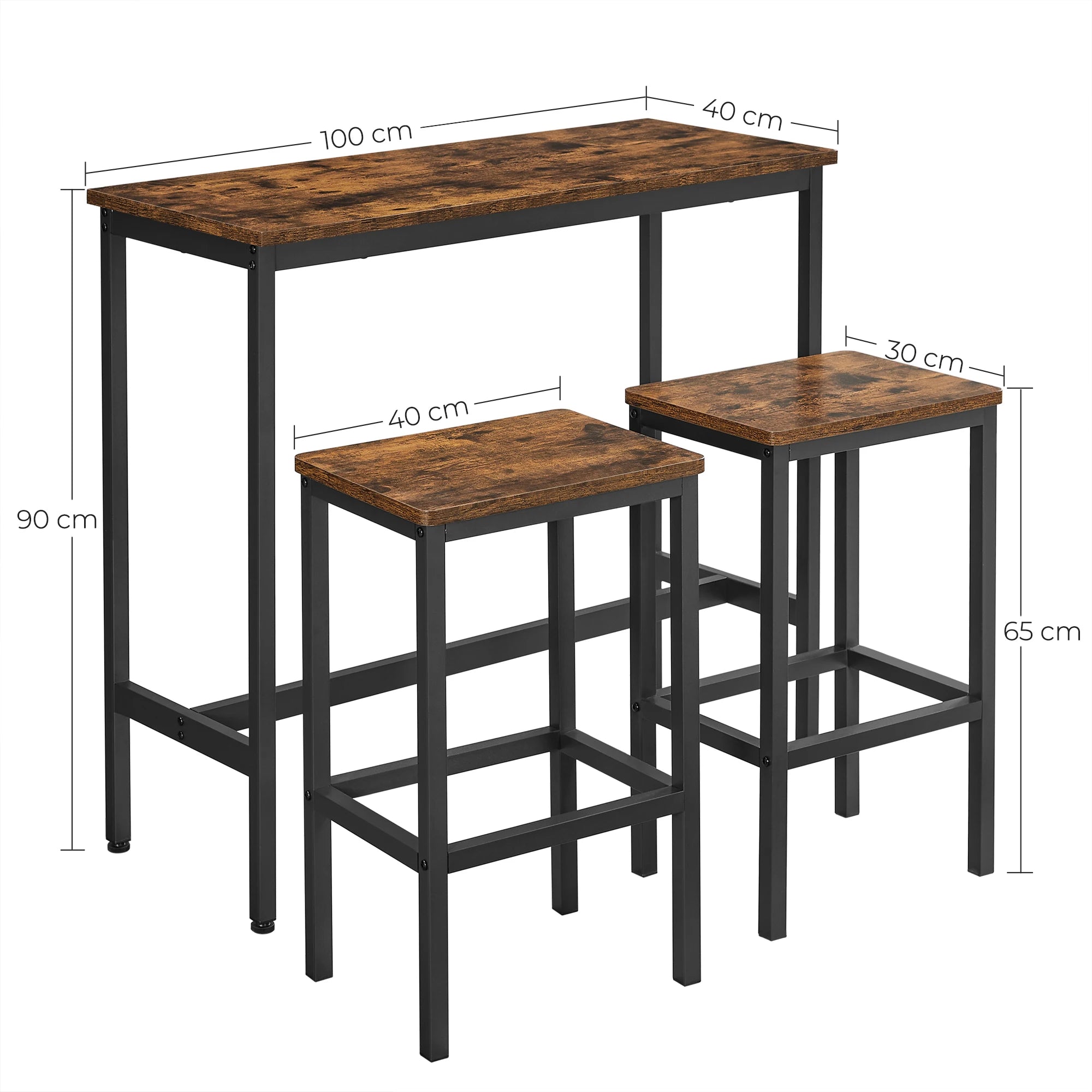 Ensemble de table de Salle à Manger avec 2 Tabourets de Bar en Style Industrielle
