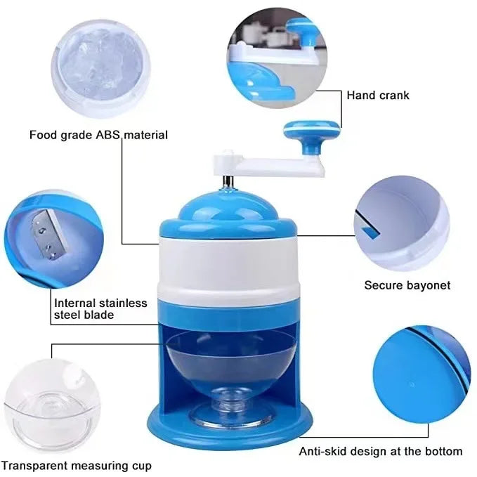 Portable Hand Crank Ice Crusher – Manual Ice Shaver Machine for Smoothies, Snow Cones & Frozen Drinks | Compact & Easy to Use