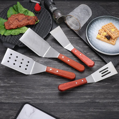 Spatule en acier inoxydable avec manche en bois rouge