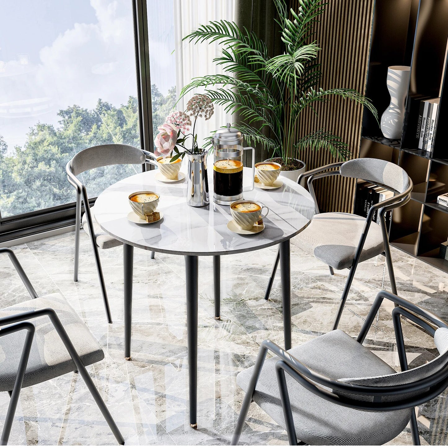 Table à manger ronde en pierre frittée