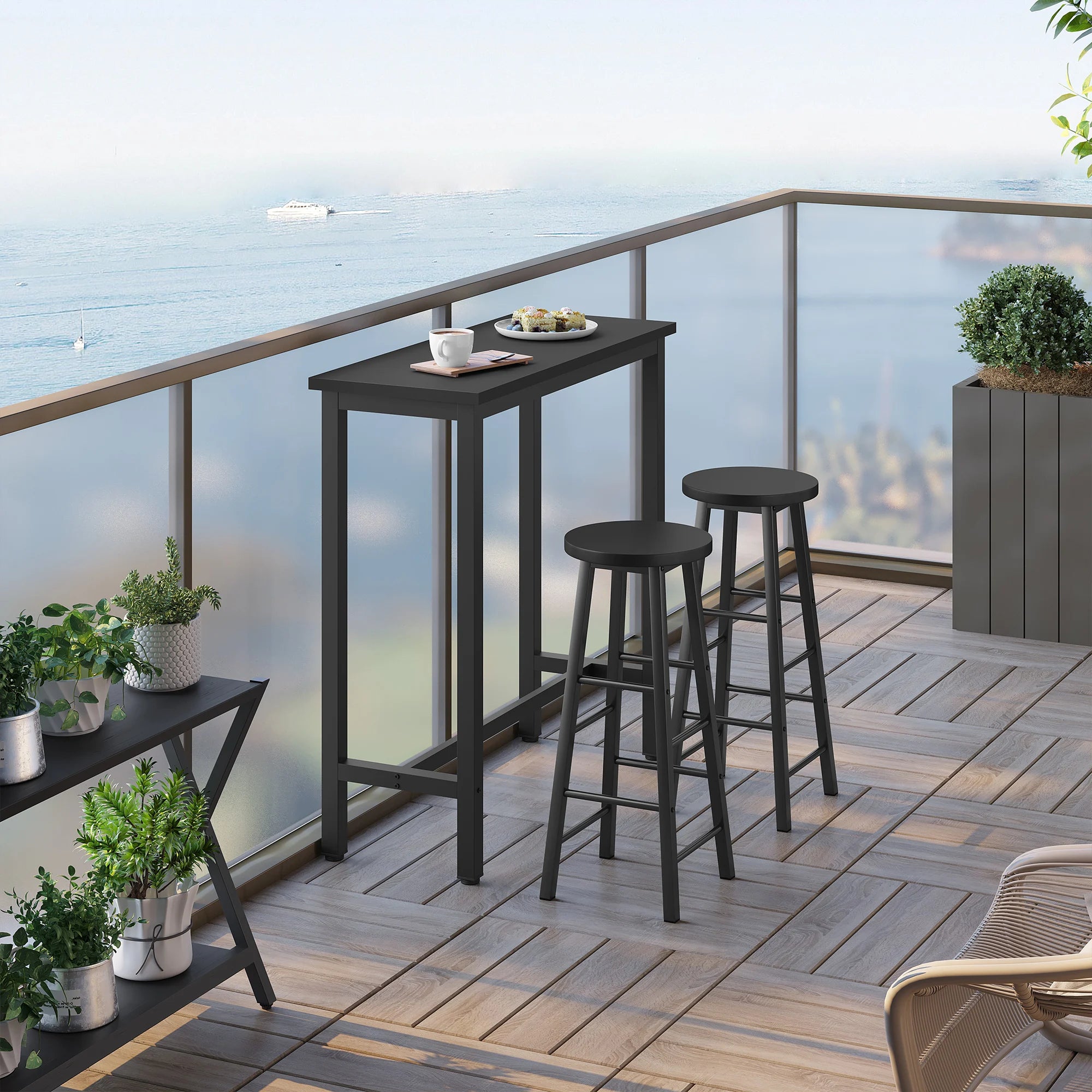 Table de Bar noir en métal | 40 x 100 x 100 cm
