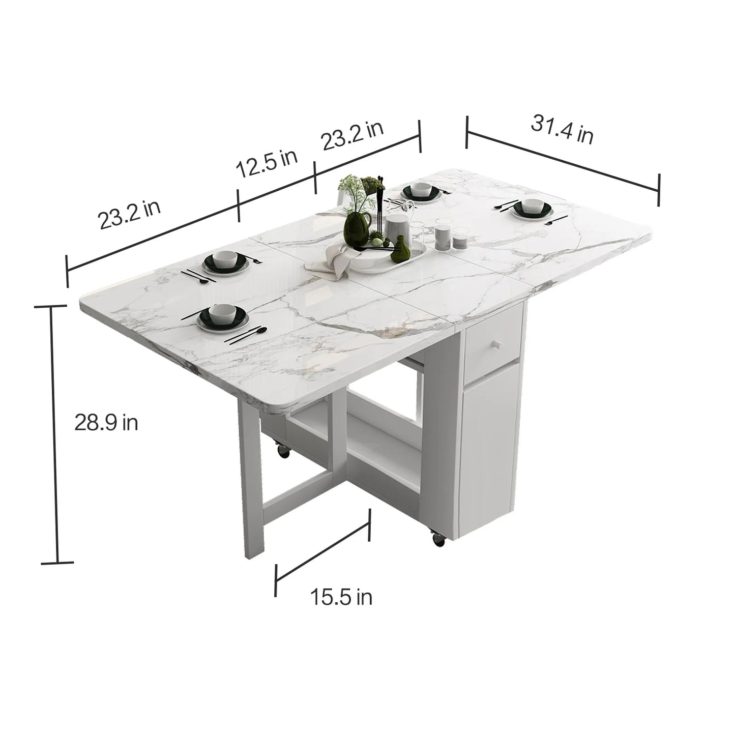 Table à manger blanche pliante multifonctionnel avec chaises