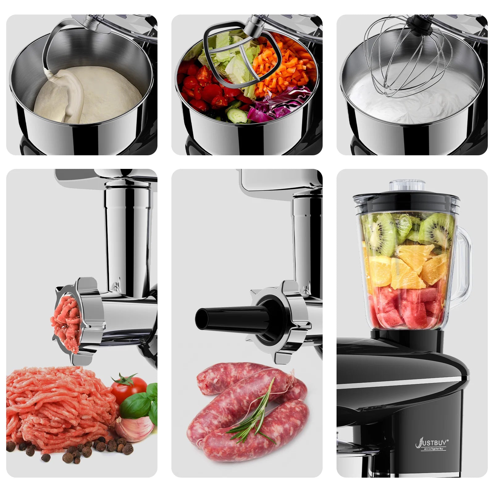 Robot Pâtissier Multifonction 3 en 1 – 1500W | Pétrisseur, Fouet & Hachoir à viande