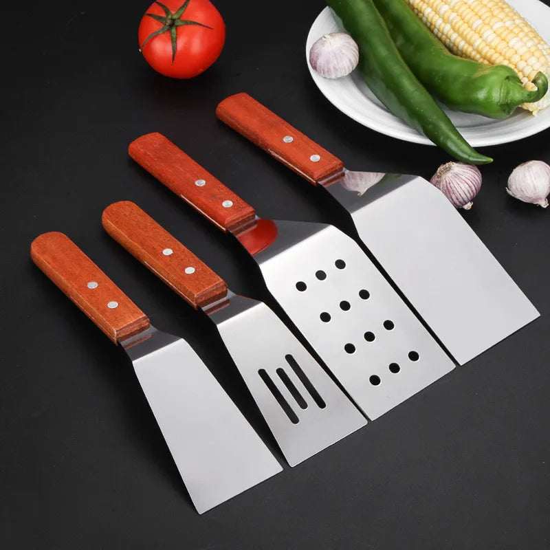 Spatule en acier inoxydable avec manche en bois rouge