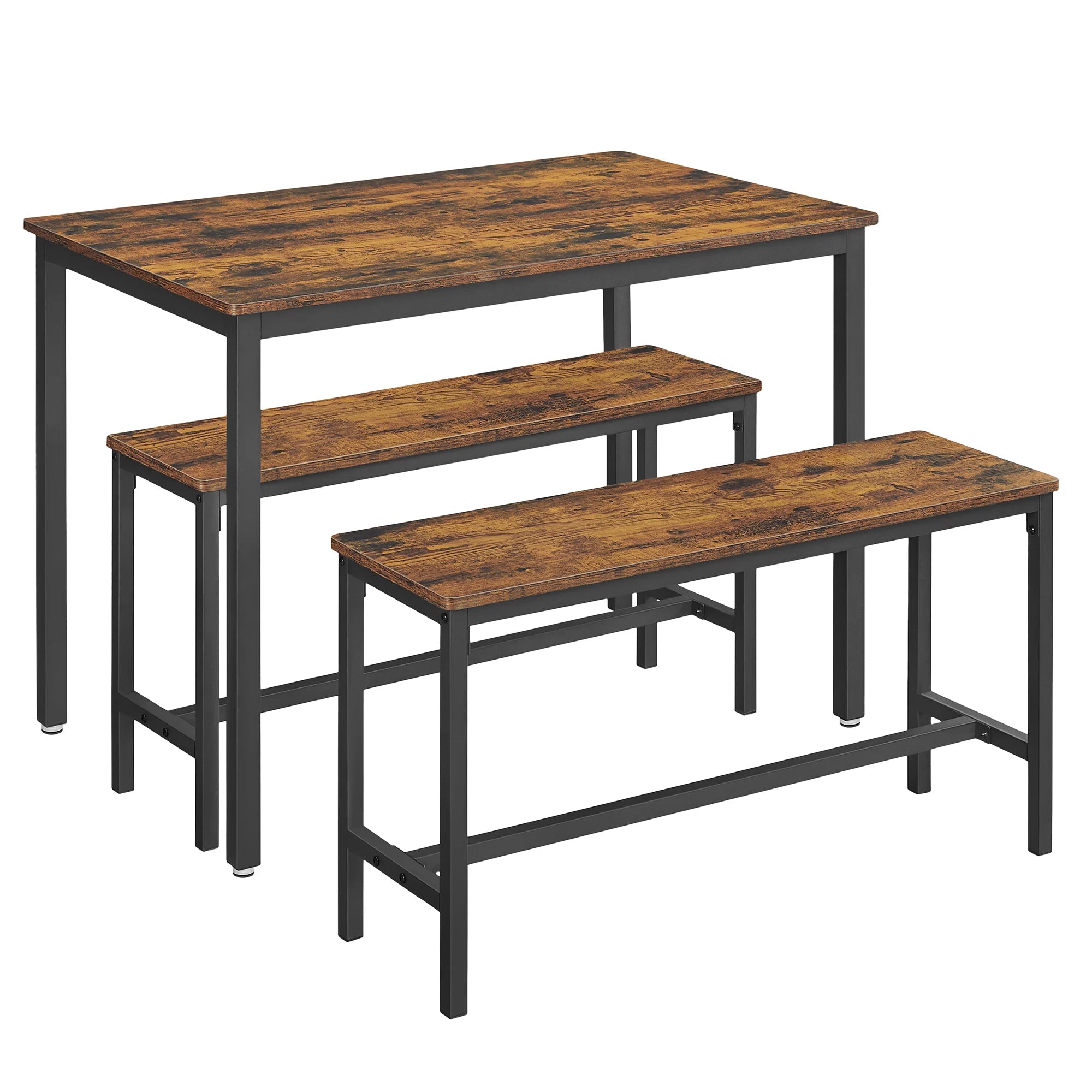 Ensemble table de salle à manger style industrielle avec 2 bancs