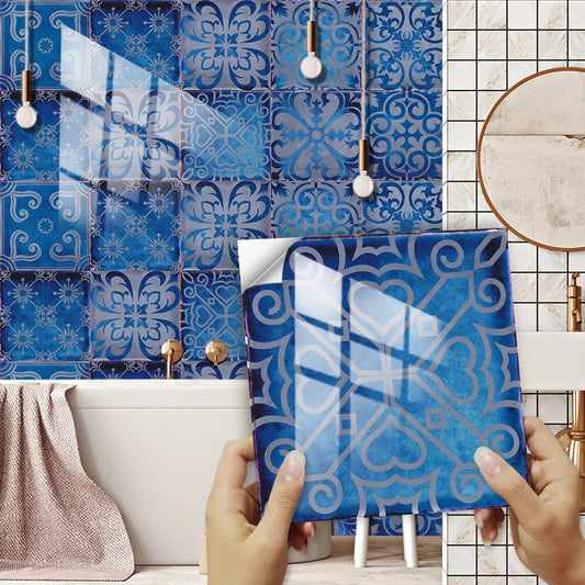 Autocollant de carrelage mural en bleu pour cuisine