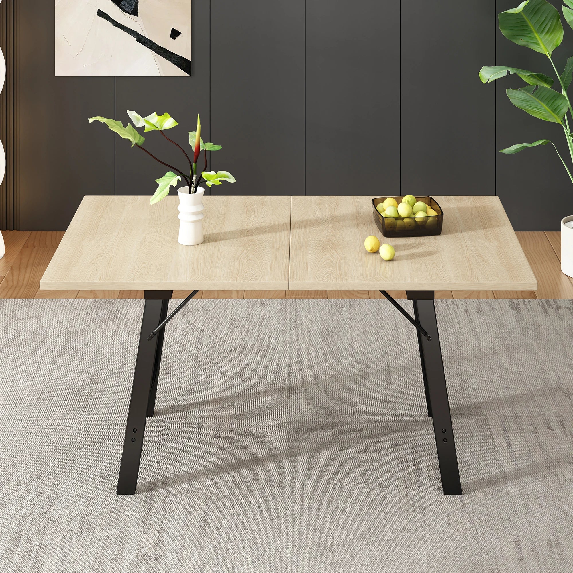 Table salle à manger extensible beige avec pieds en alliage