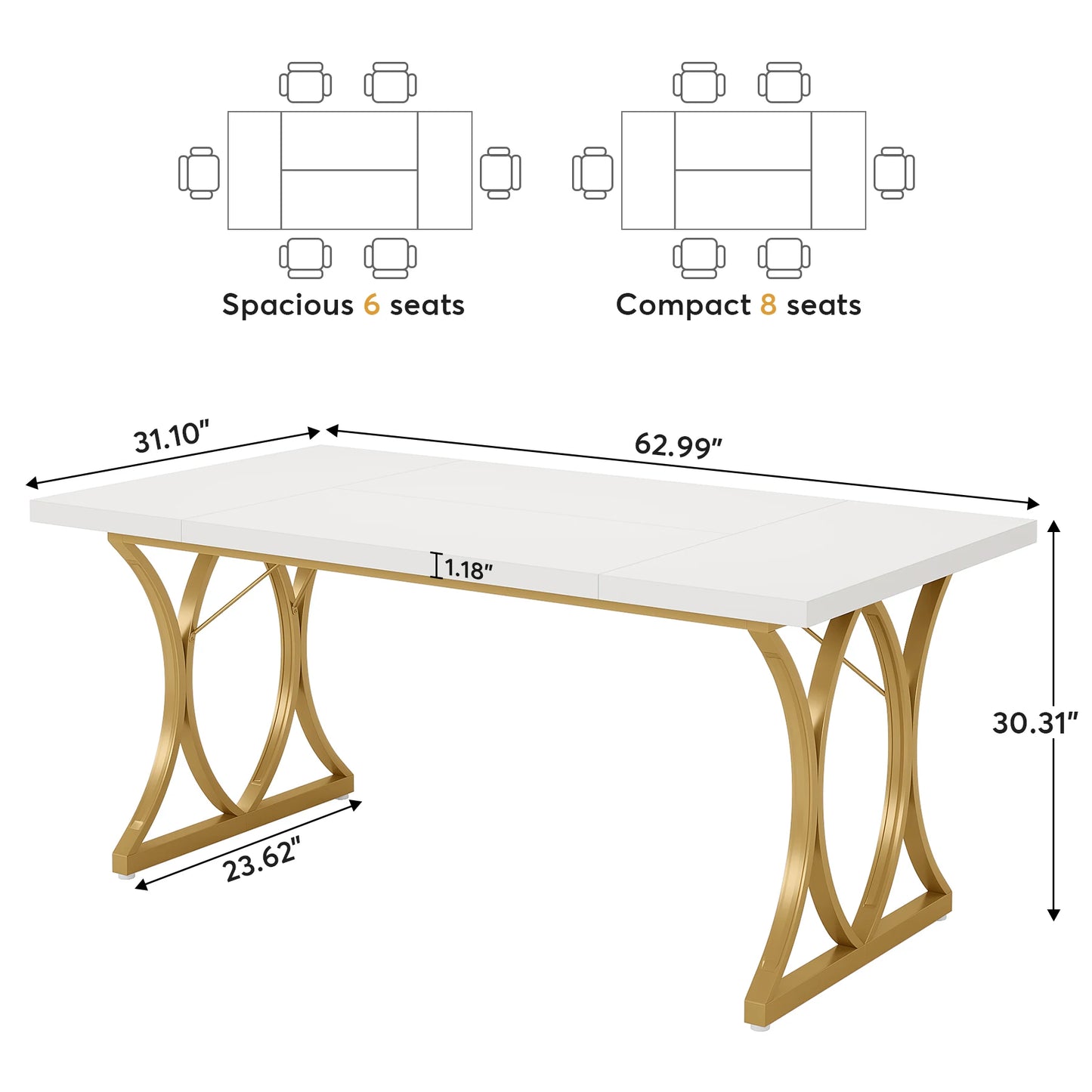 Table salle à manger style rétro avec pieds dorée