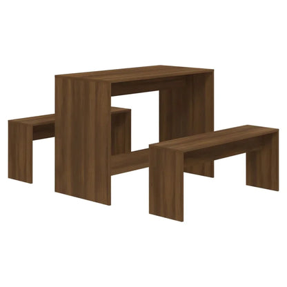 Ensemble de table et 2 bancs en chêne brun