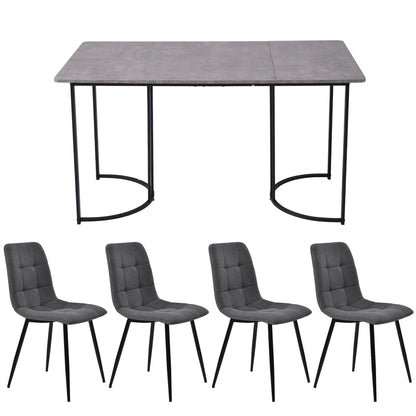 Ensemble Table à manger avec pieds en métal noir avec 4 chaises en lin en gris foncé