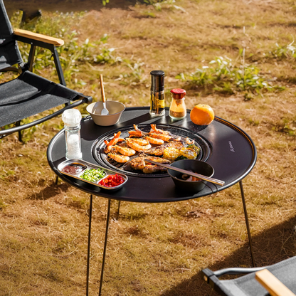 Table ronde pliante avec barbecue intégrée portable en métal