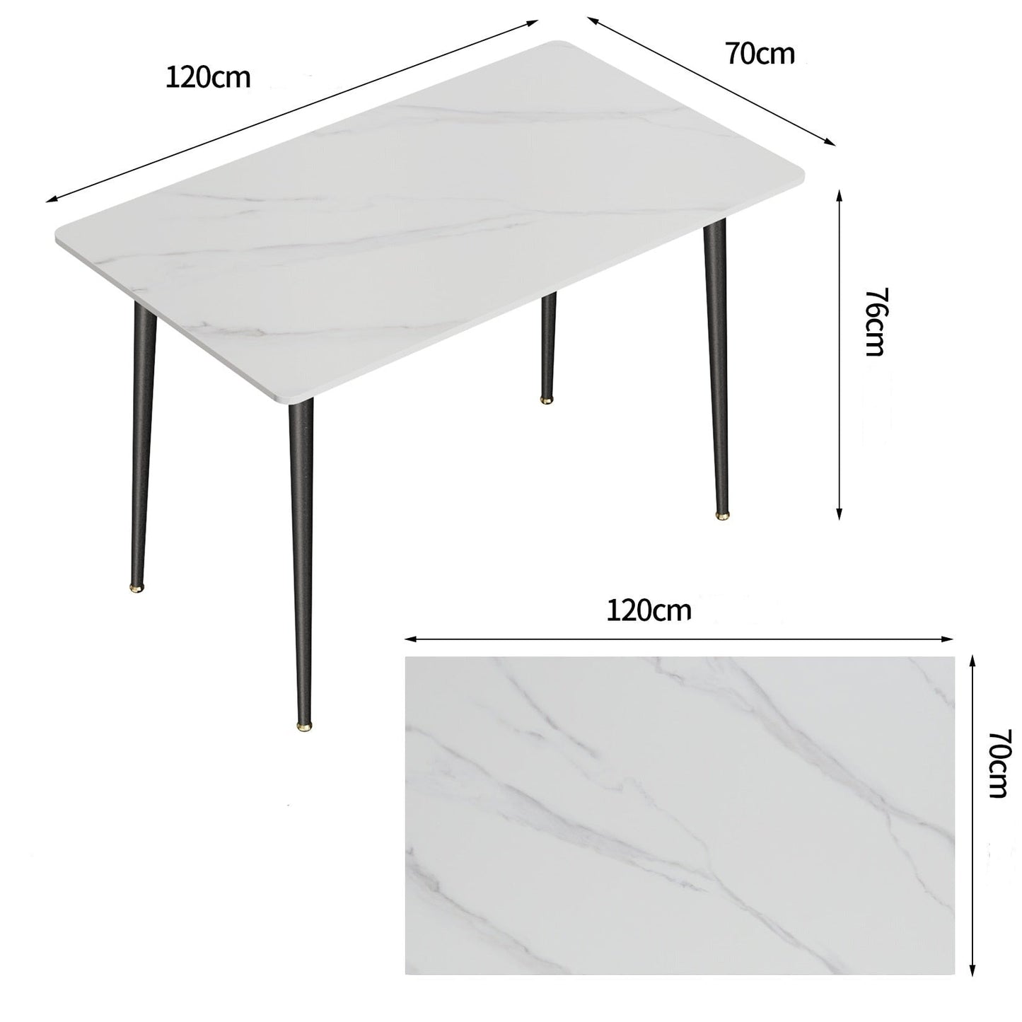 Table de salle à manger 4 à 6 personnes rectangulaire en pierre frittée