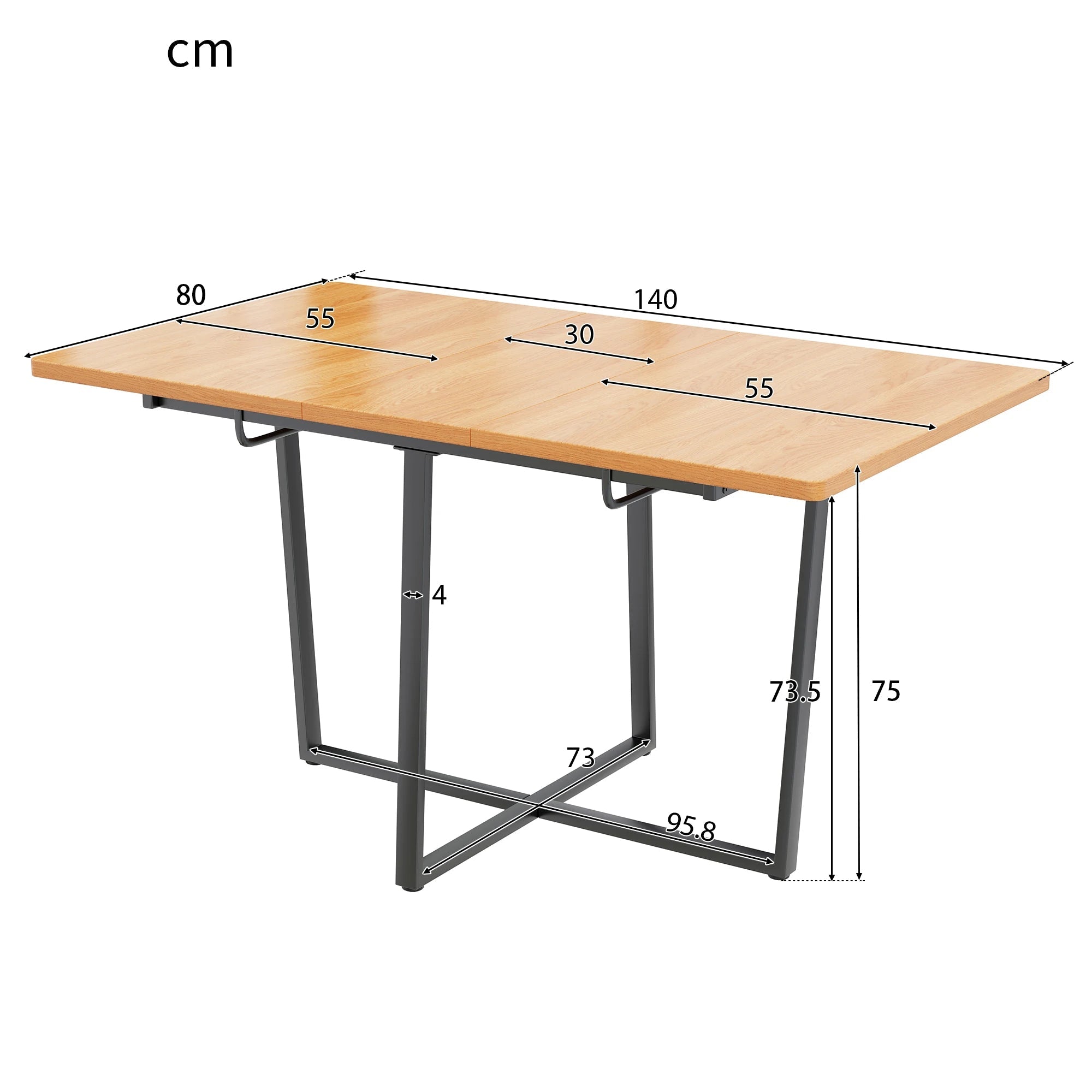 Table de salle à manger moderne extensible avec pieds en métal noir pour 4 à 6 personnes