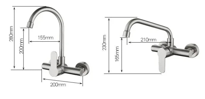 Robinet de cuisine murale en Acier Inoxydable