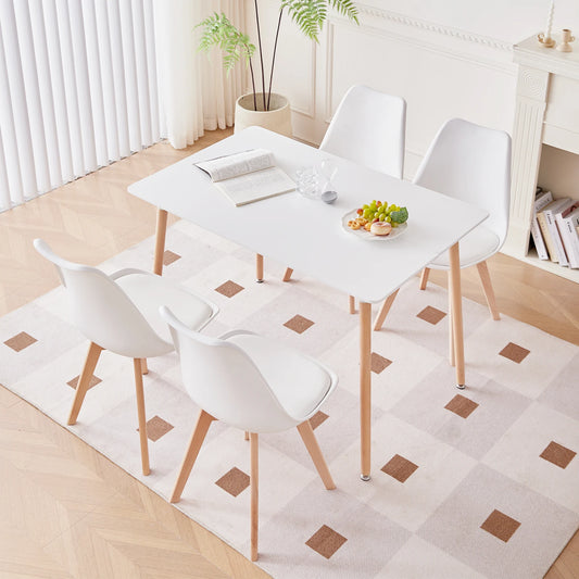 Ensemble de table à manger rectangulaire avec 4 chaises nordiques avec pieds en bois