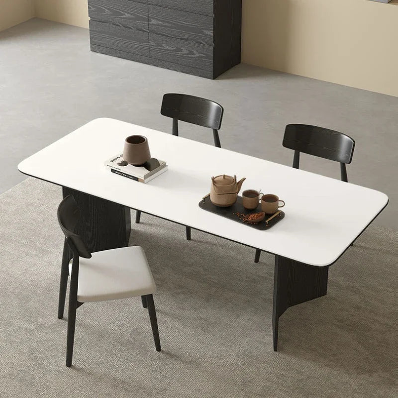 Table salle à manger de luxe rectangulaire avec pied en bois noir