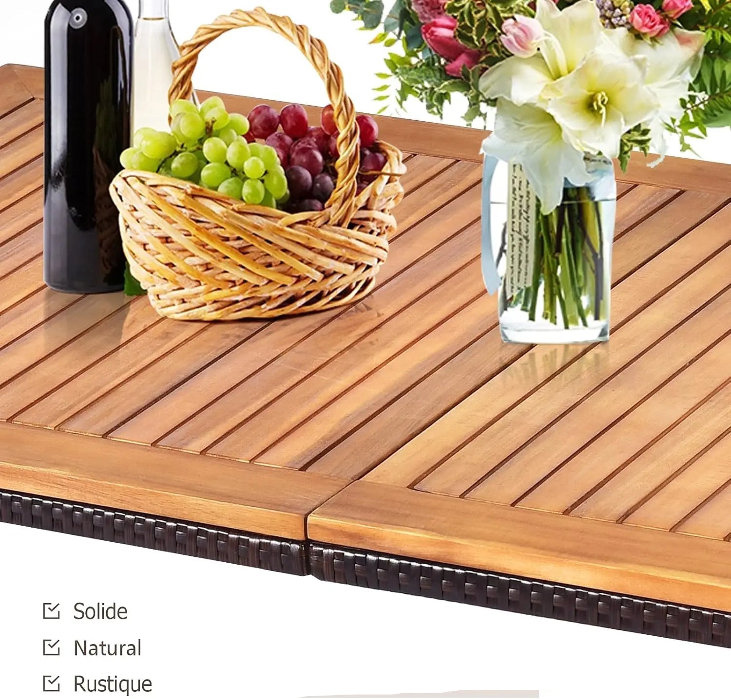 Table de jardin en bois avec trou de parasol | 140x75x76cm