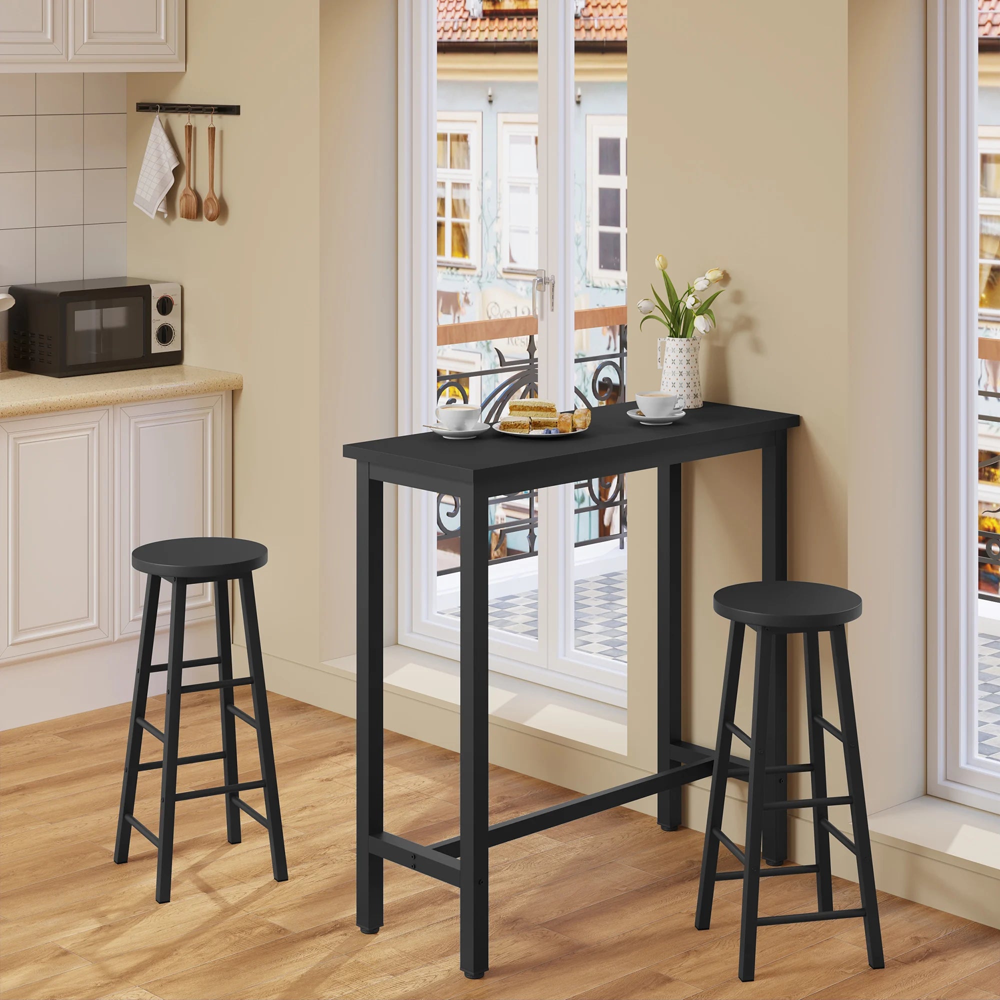 Table de Bar noir en métal | 40 x 100 x 100 cm