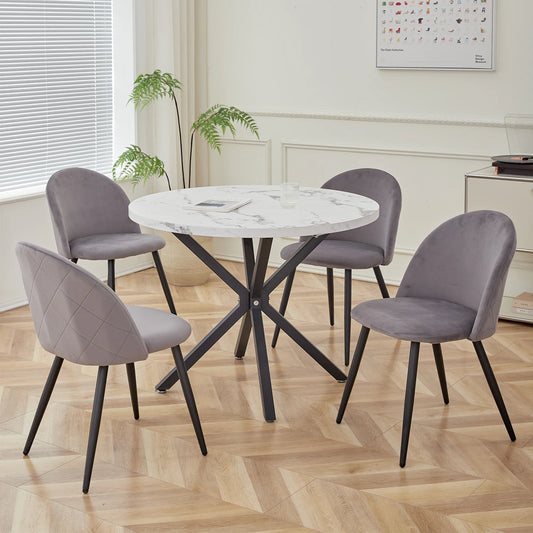 Ensemble de 4 chaises de salle à manger en velours avec pieds en métal noir