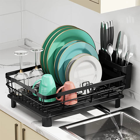 Égouttoir à vaisselle en acier inoxydable avec porte ustensiles
