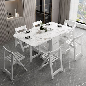 Table à manger blanche pliante multifonctionnel avec chaises