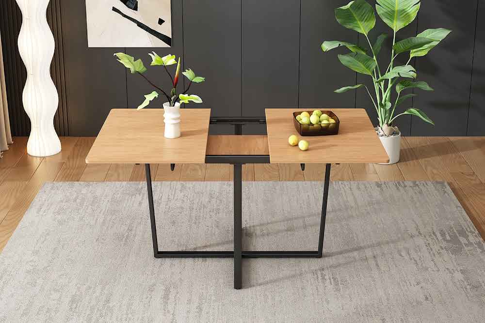Table de salle à manger moderne extensible avec pieds en métal noir pour 4 à 6 personnes
