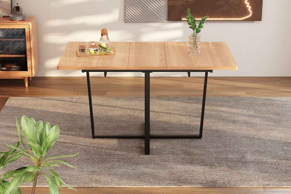 Table de salle à manger moderne extensible avec pieds en métal noir pour 4 à 6 personnes