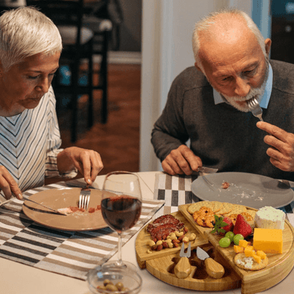 Plateau à fromage rond en bambou avec ustensiles à fromage