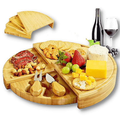 Plateau à fromage rond en bambou avec ustensiles à fromage